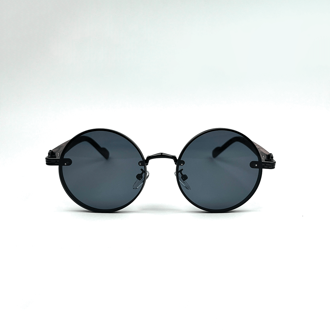 Retro Steampunk Round Sunglasses - Black