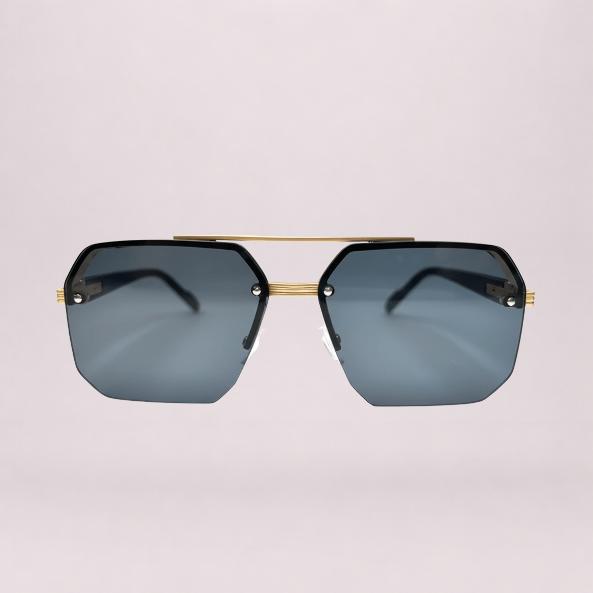 Octagon Rimless Sunglasses - Gold Frame Black Grey Lens