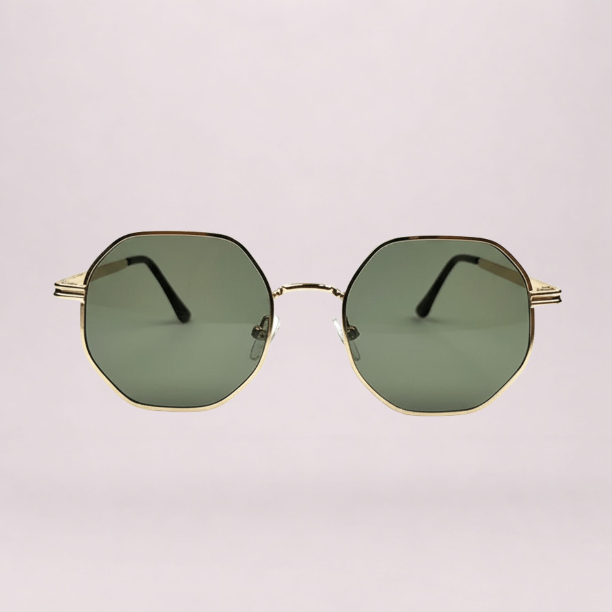 Octagonal Metal Frame Sunglasses - Golden Green
