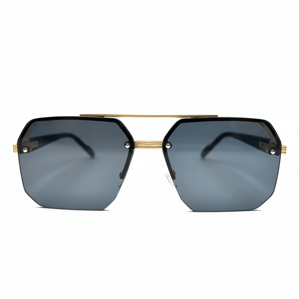Octagon Rimless Sunglasses - Gold Frame Black Grey Lens
